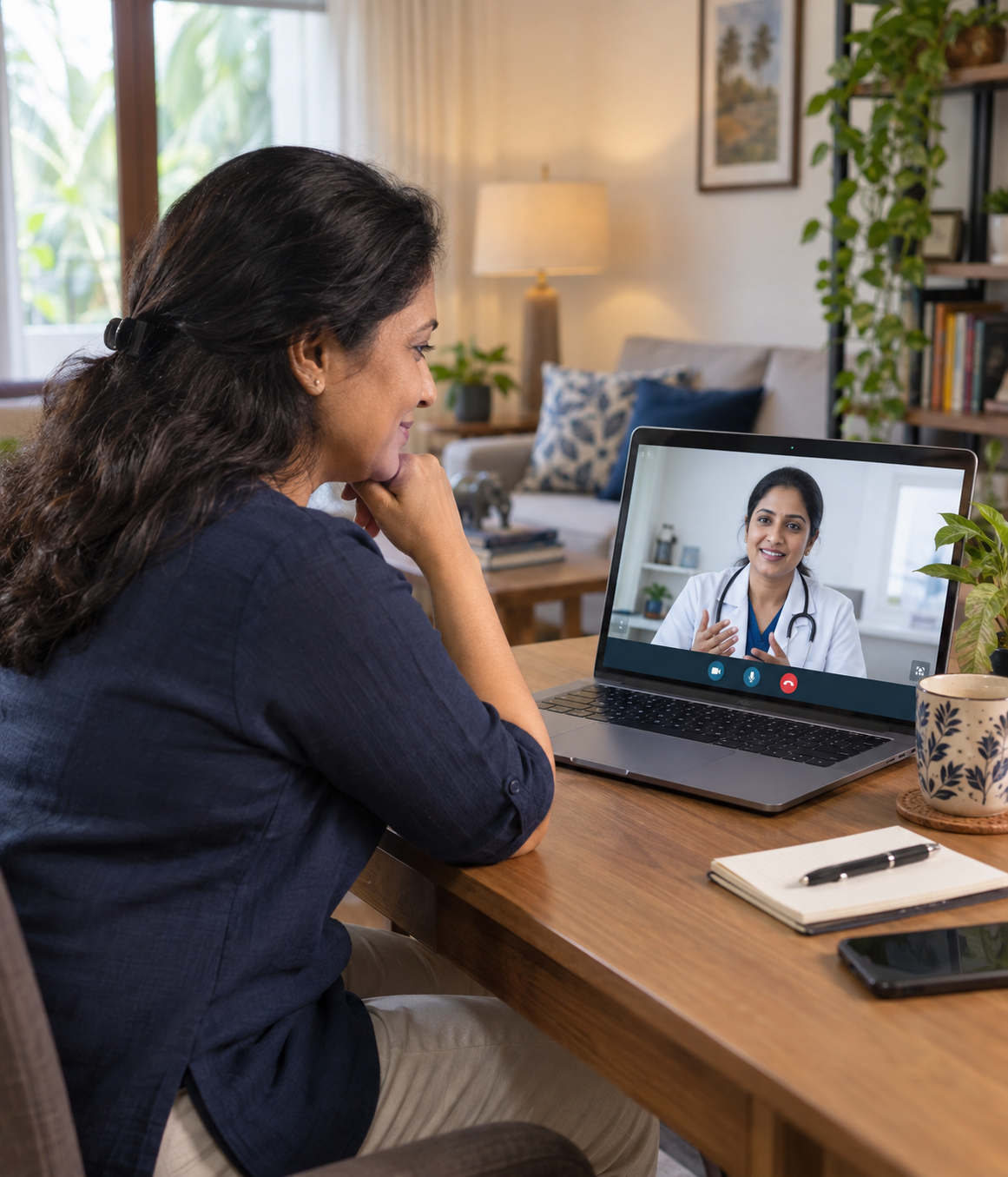 A patient speaking with a doctor through a secure video consultation