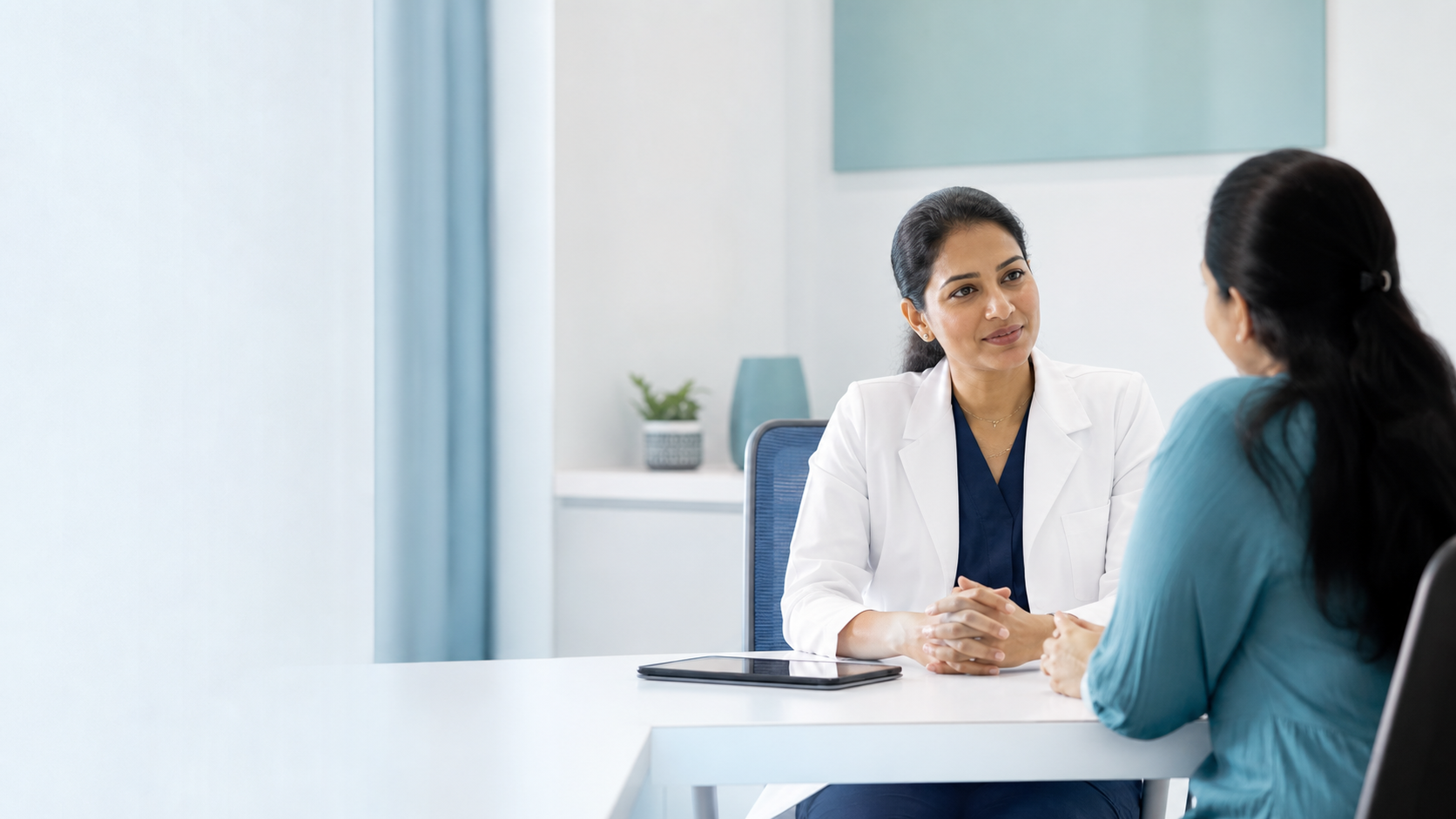 Doctor listening attentively to a patient during a consultation