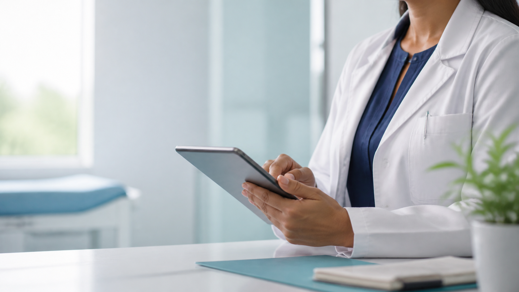 Doctor securely reviewing a digital medical record on a tablet